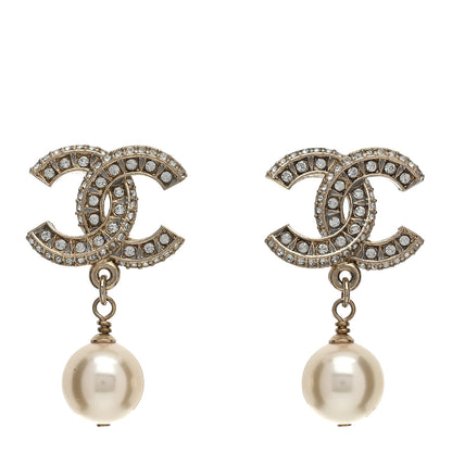 Chanel Crystal Pearl CC Drop Earrings Gold 1 of 5