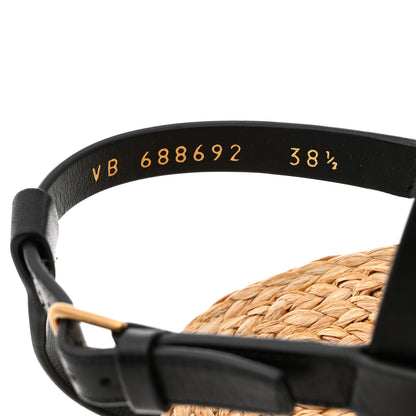 Saint Laurent Calfskin Raffia Cassandra Monogram Sandals 38.5 Maine Light Bronze Black 7 of 9
