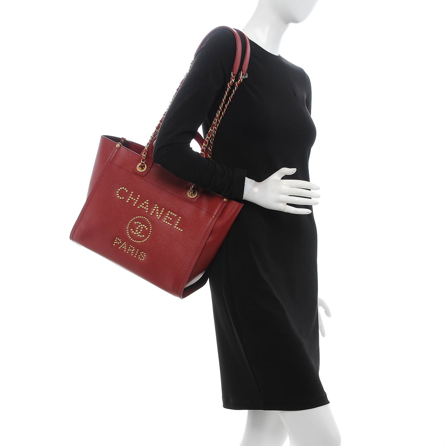 Caviar Small Studded Deauville Tote Burgundy
