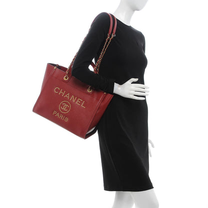 Chanel Caviar Small Studded Deauville Tote Burgundy 2 of 8