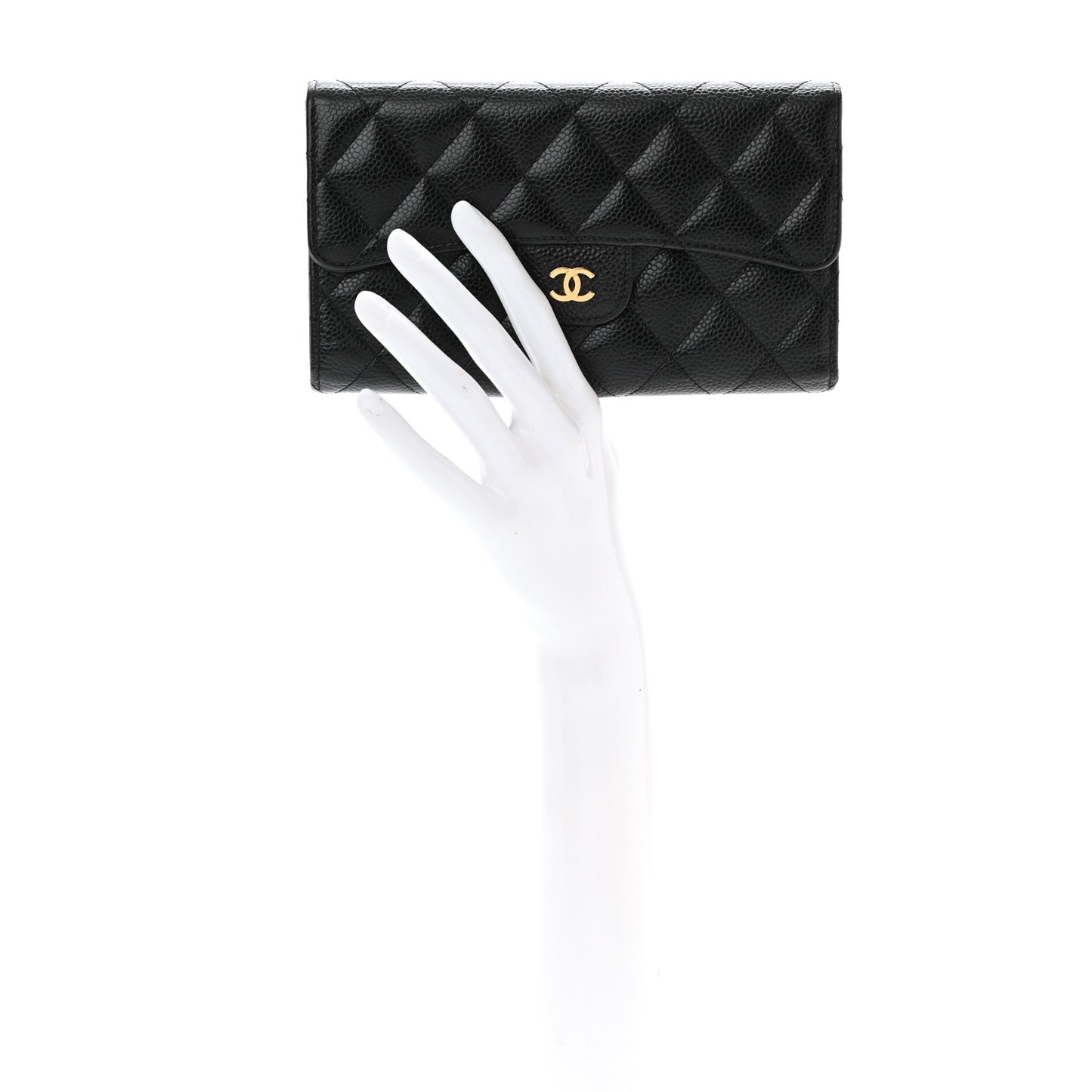 Caviar Quilted Large Flap Wallet Black