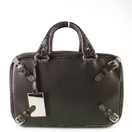 Celine Crocodile Embossed Leather Trunkette Bag Chocolate Brown 1 of 8