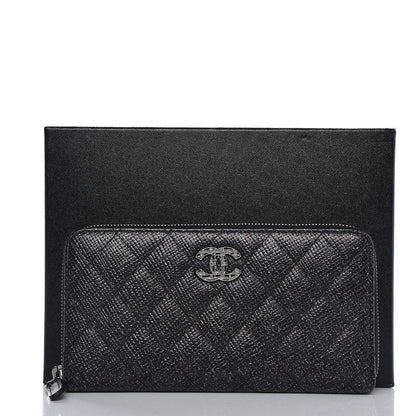 Chanel Glittered Calfskin Quilted Large Gusset Zip Wallet Black 9 of 9