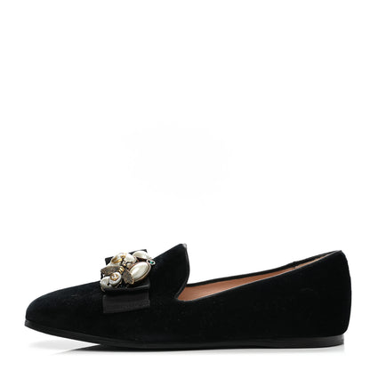 Gucci Velvet Etoile Pearl Embellished Loafers 37 Black 1 of 8