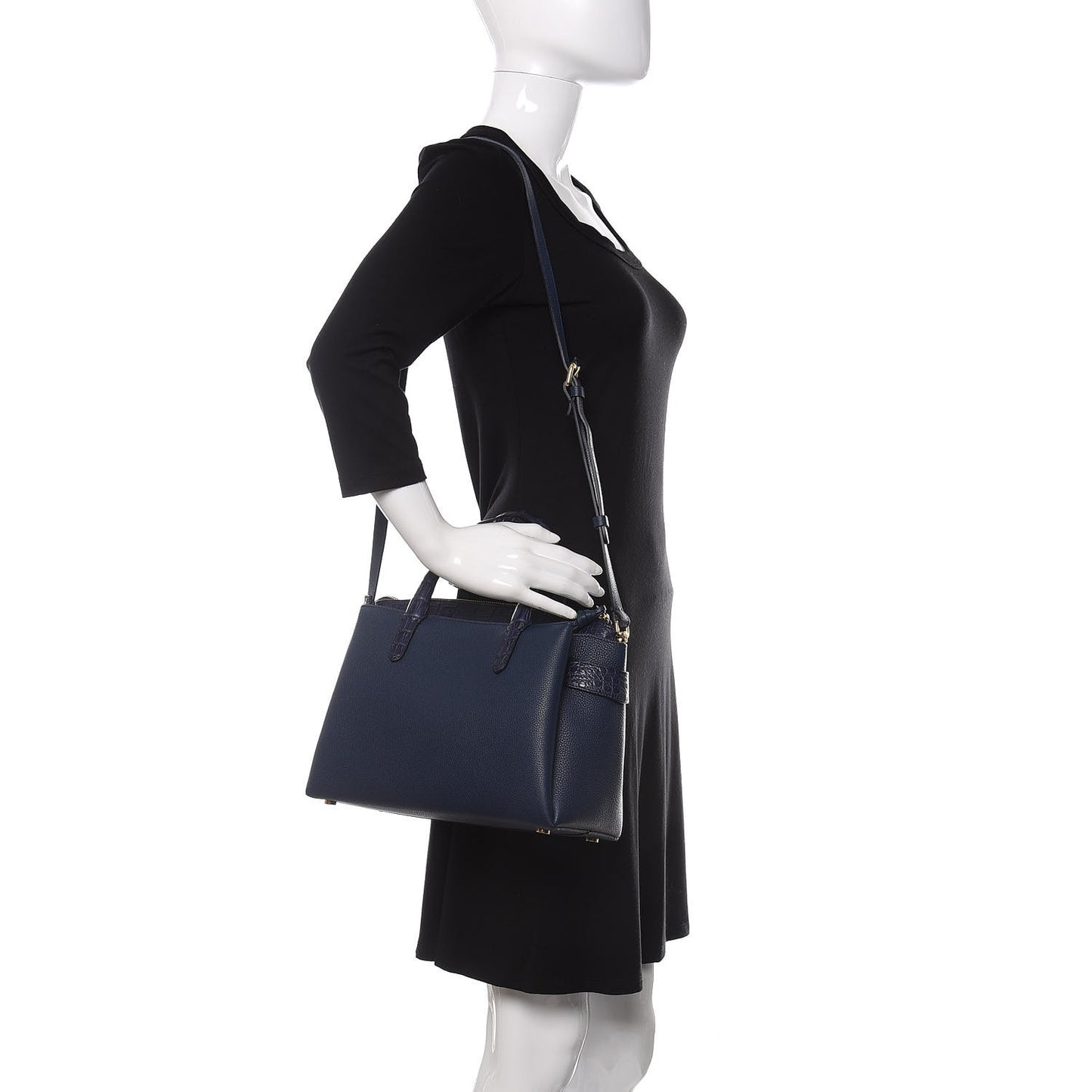 Calfskin Crocodile Cristie Satchel Navy
