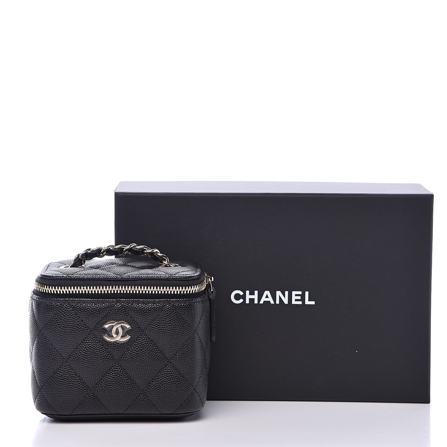 Caviar Quilted Mini Vanity Case With Chain Black