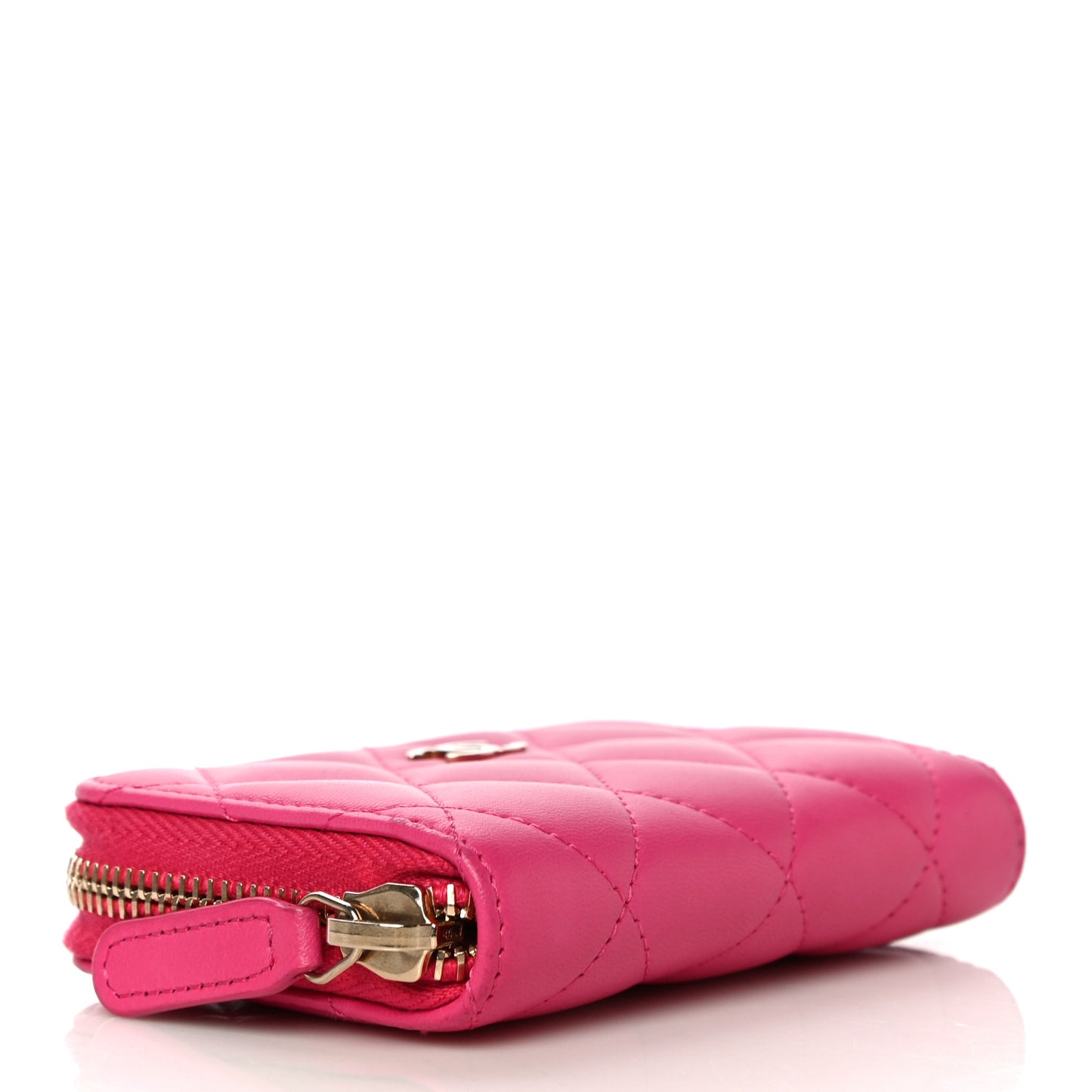 Lambskin Quilted Zip Around Coin Purse Wallet Fuchsia
