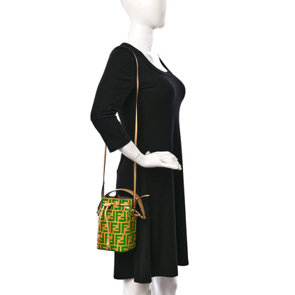 Fendi Vitello Liberty F is Fendi Bi-Color FF 1974 Embossed Mini Mon Tresor Bucket Bag Paglia Tomatillo 3 of 10