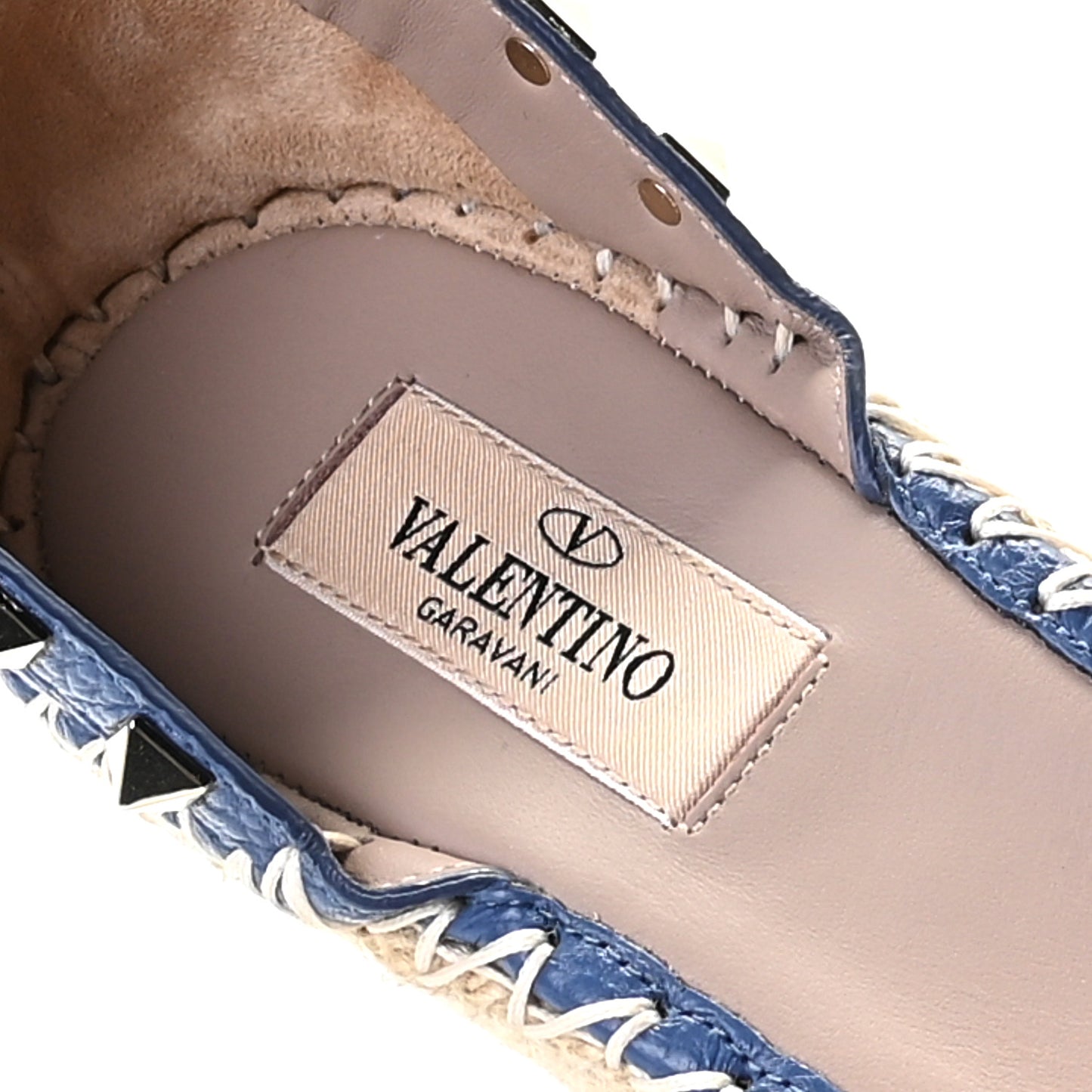 Grained Calfskin Rockstud Ankle Wrap Espadrille 15/85mm Wedges 40 Baltique