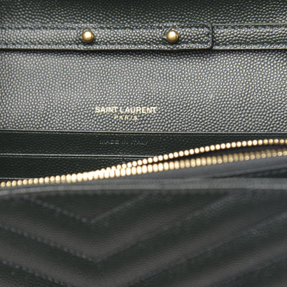 Saint Laurent Grain De Poudre Matelasse Chevron Monogram Chain Wallet Dark Green 7 of 11