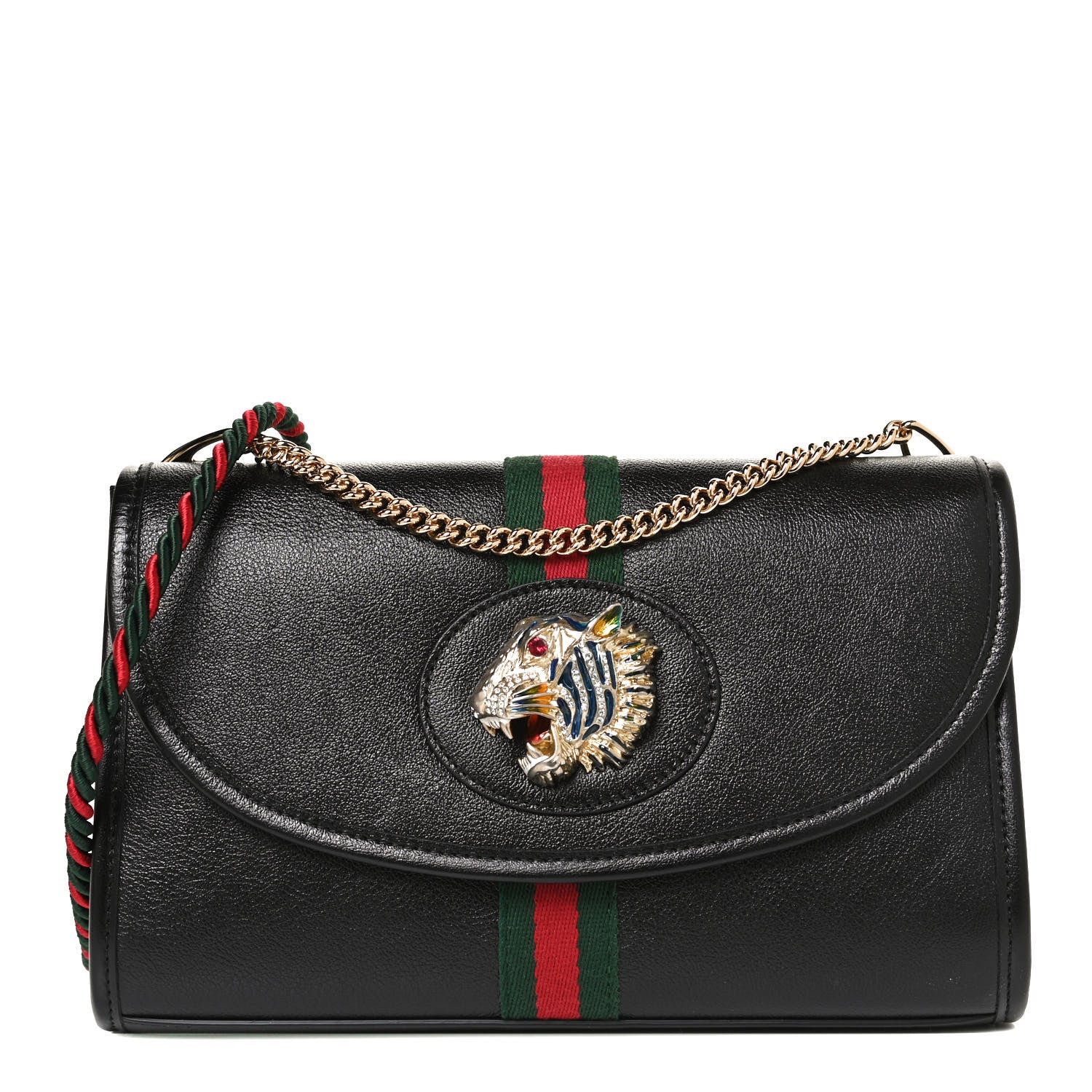 Gucci Textured Calfskin Web Small Rajah Slim Flap Shoulder Bag Black 1 of 12