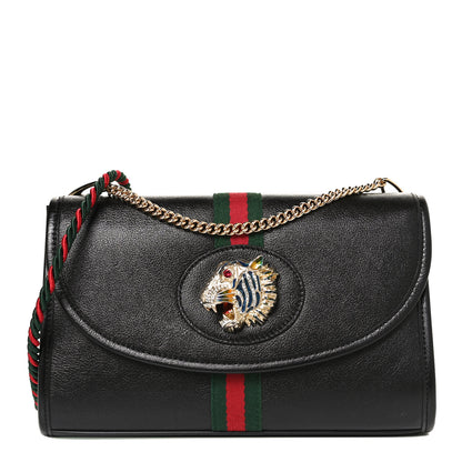 Gucci Textured Calfskin Web Small Rajah Slim Flap Shoulder Bag Black 1 of 12