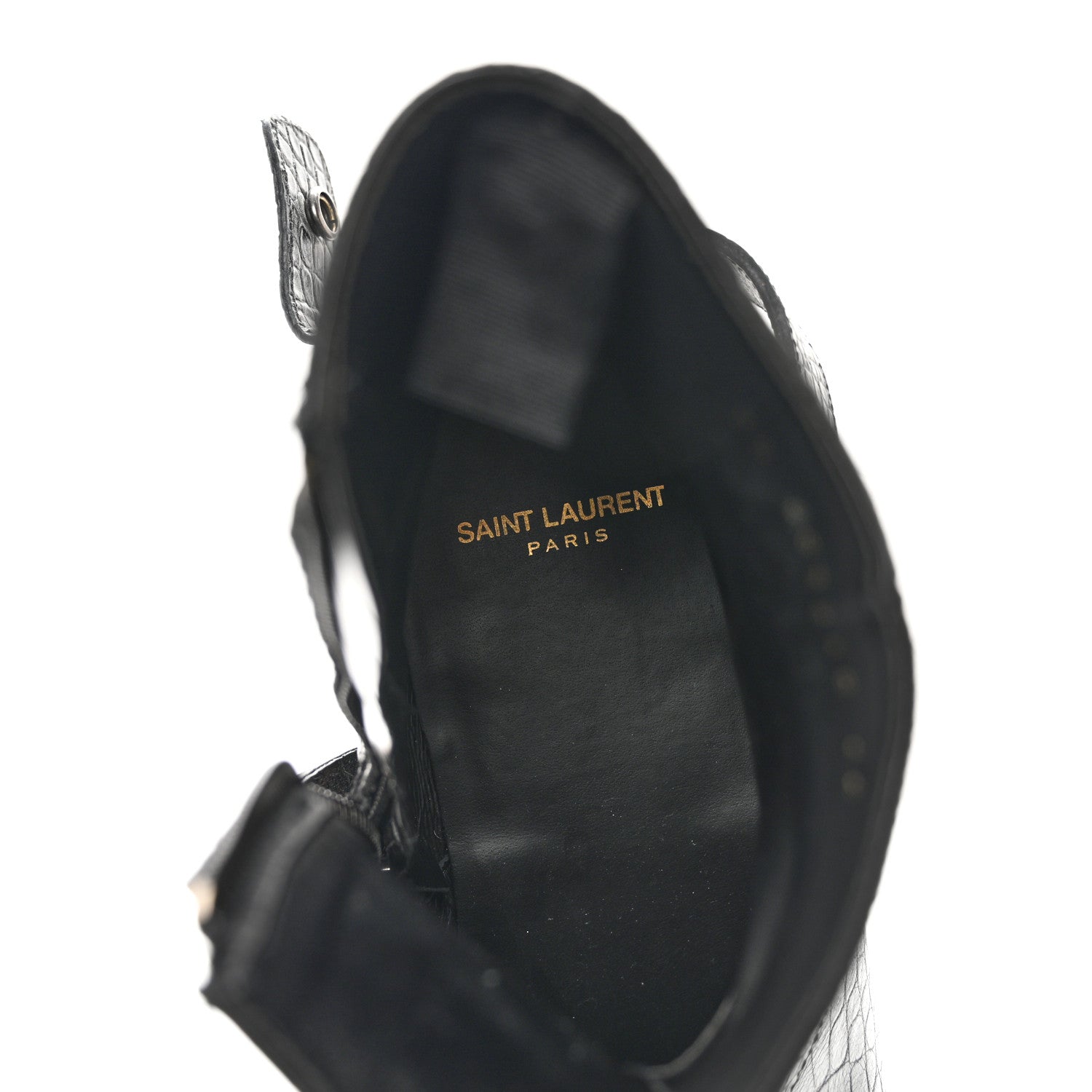 Saint Laurent Calfskin Crocodile Embossed Mens Wyatt Harness Boots 44 Black 7 of 11