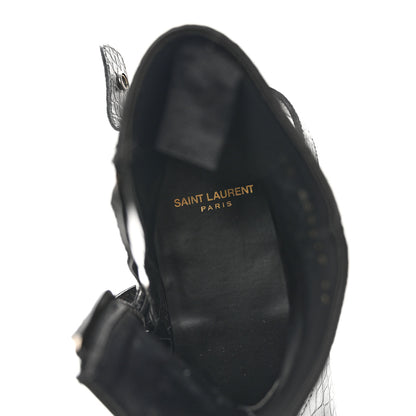 Saint Laurent Calfskin Crocodile Embossed Mens Wyatt Harness Boots 44 Black 7 of 11