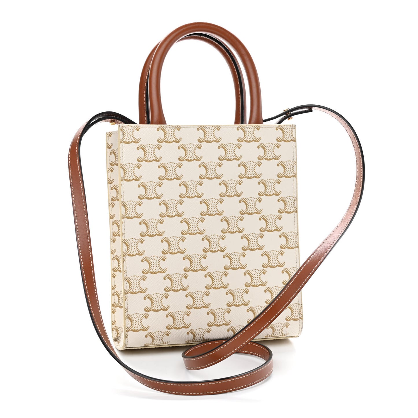 Triomphe Canvas Calfskin Mini Vertical Cabas White
