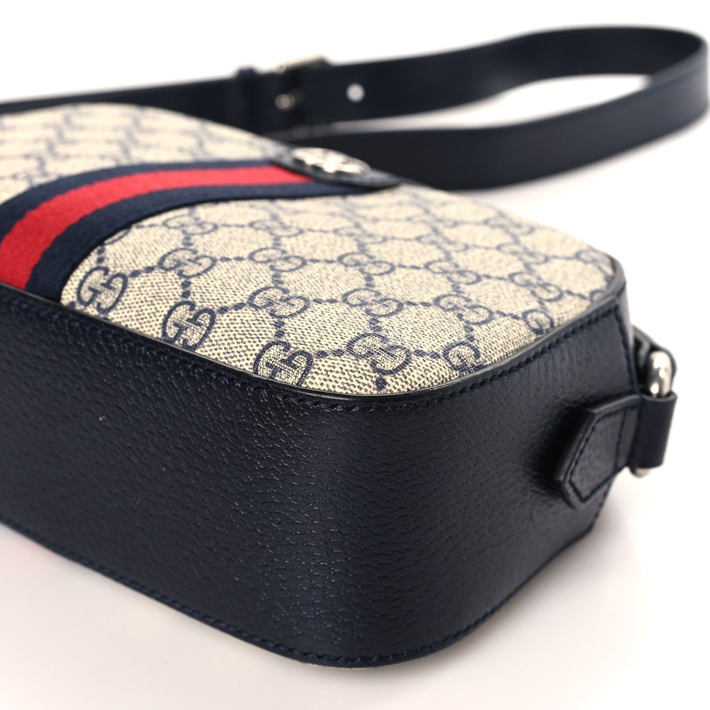 GG Supreme Monogram Textured Dollar Calfskin Web Small Ophidia Camera Bag Beige Blue