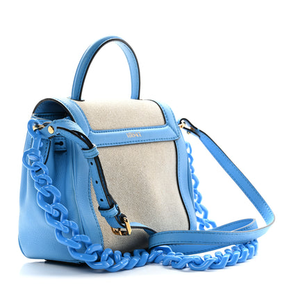Versace Grained Calfskin Canvas Small La Medusa Chain Top Handle Handbag Rope Blue 3 of 10