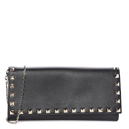 Valentino Garavani Vitello Rockstud Flap Wallet on Chain Black 1 of 9