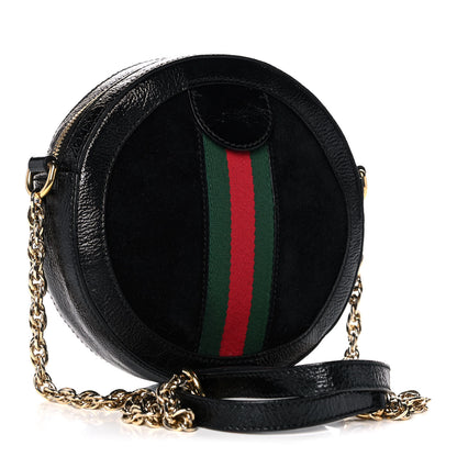 Gucci Suede Patent Web Mini Ophidia Round Shoulder Bag Black 3 of 11
