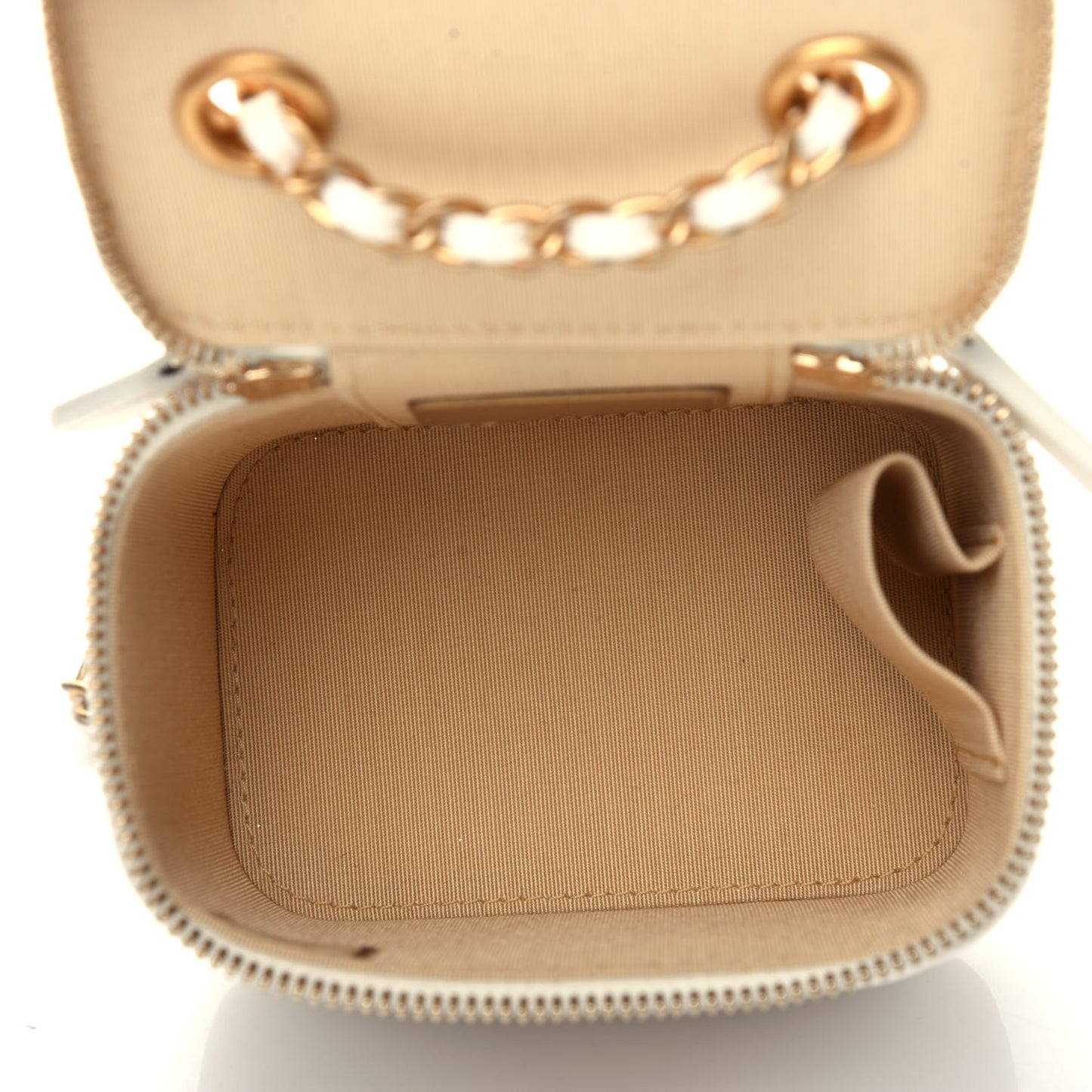 Lambskin Quilted Pearl Crush Mini Vanity Case With Chain White