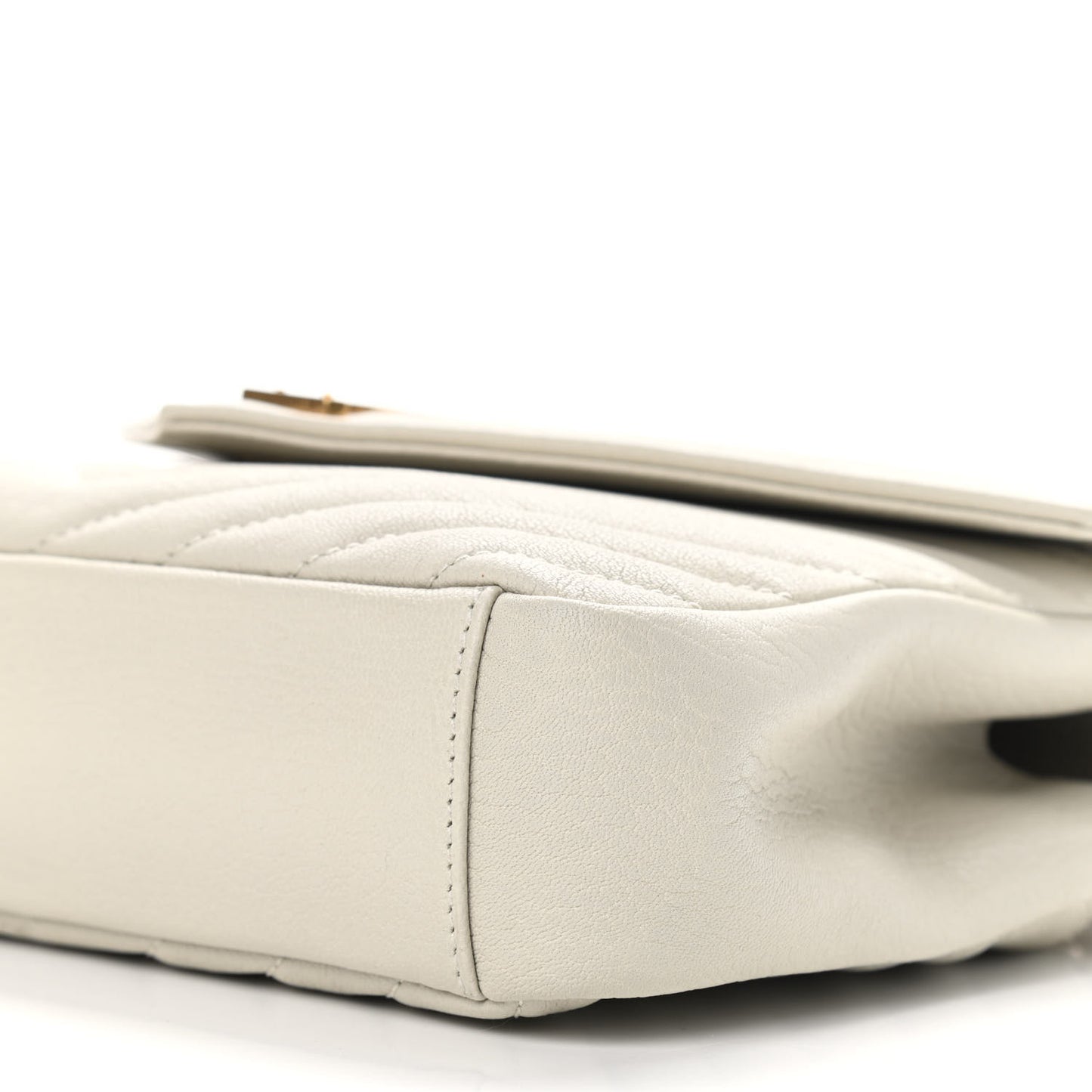 Sheepskin Matelasse Chevron Monogram Medium College Bag Crema Soft