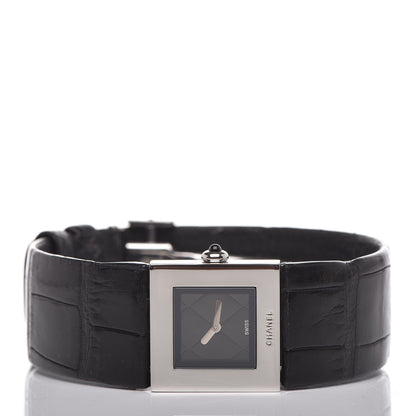 Chanel Stainless Steel Alligator 19mm Matelasse Quartz Watch Black 3 of 8