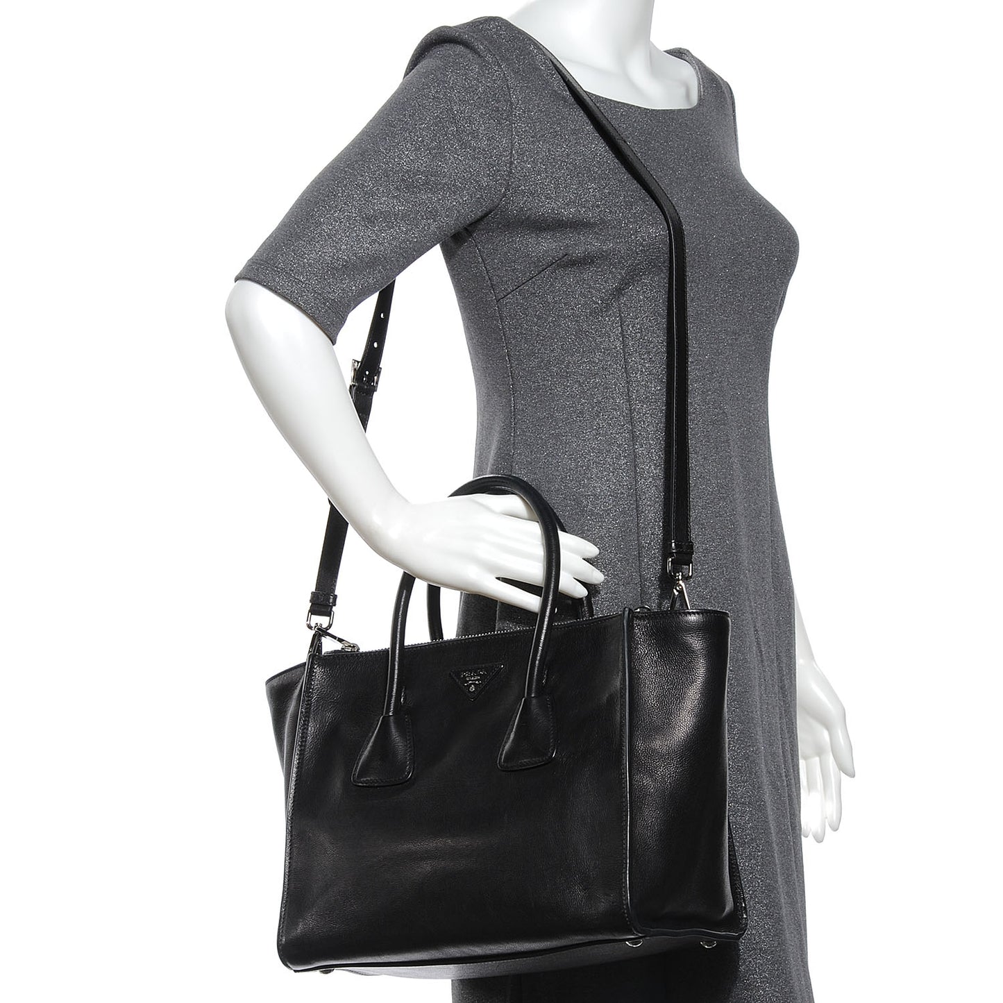 Glace Calf Twin Pocket Tote Nero Black