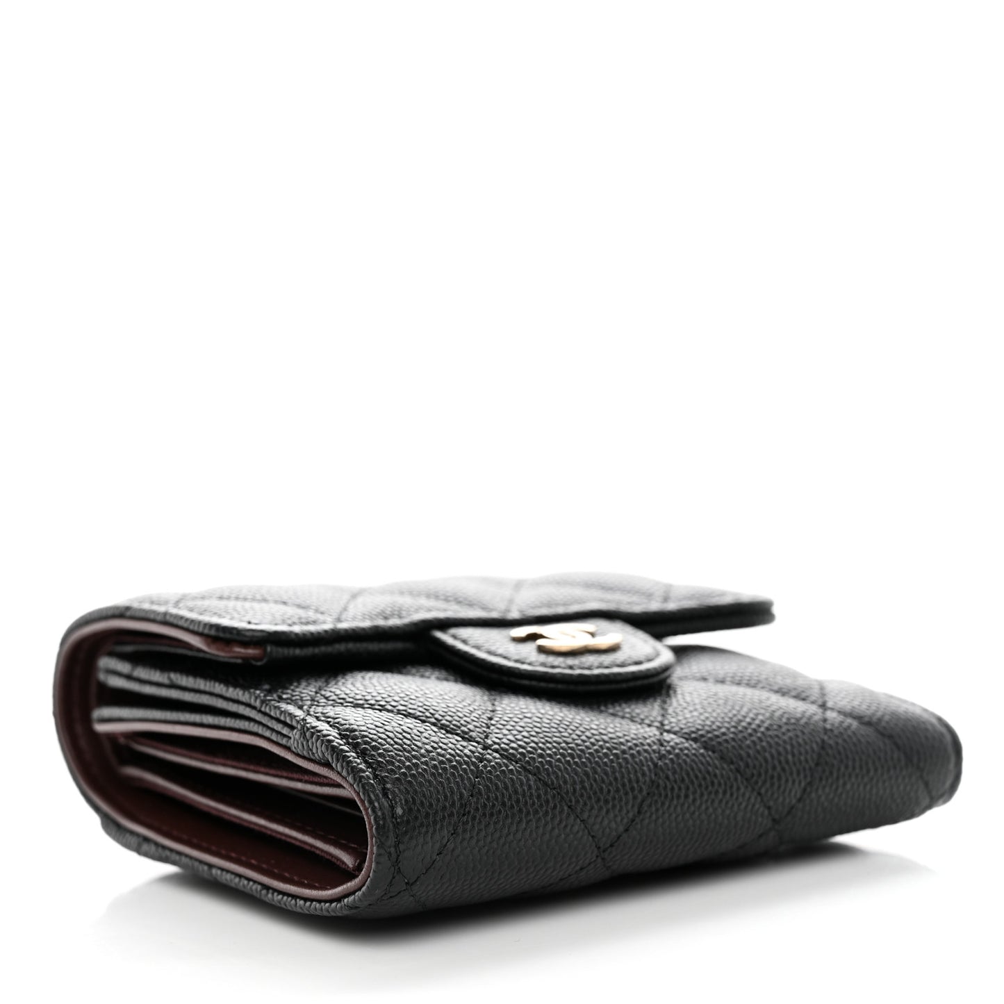 Caviar Quilted Compact Flap Wallet Black