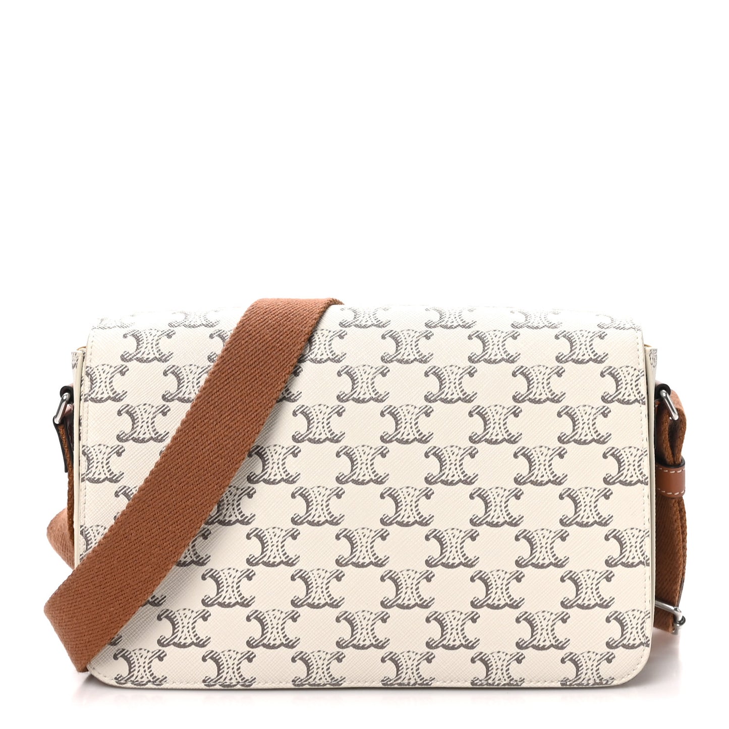 Triomphe Canvas Calfskin Flap Messenger Bag Tan Ecru