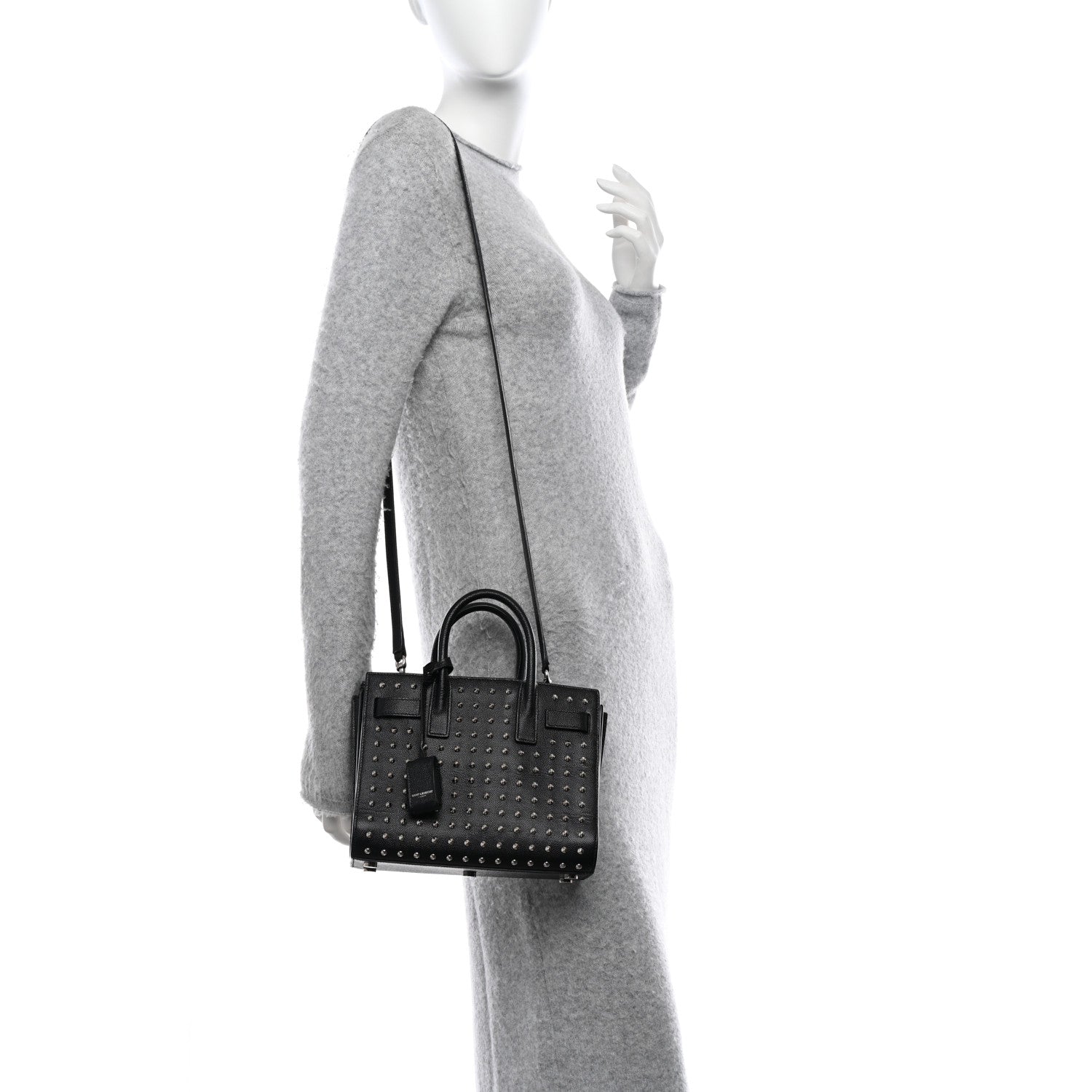 Saint Laurent SAINT LAURENT Calfskin Studded Nano Sac De Jour Black 2 of 18