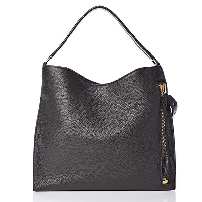 Tom Ford Pebbled Calfskin Small Alix Padlock Zip Hobo Bag Dark Pearl 4 of 10