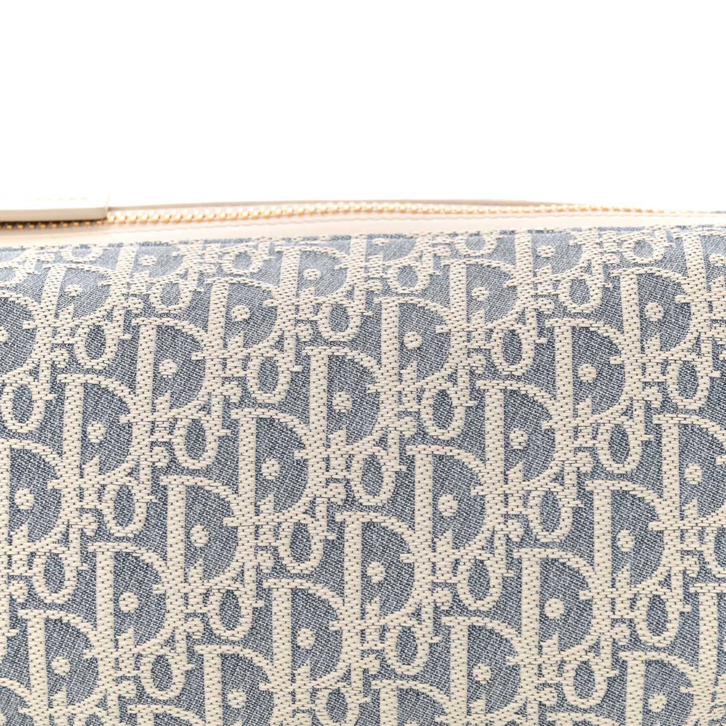 Oblique Chambray Raffia Effect Smooth Calfskin Small D-Journey Bag Blue Light Biscuit