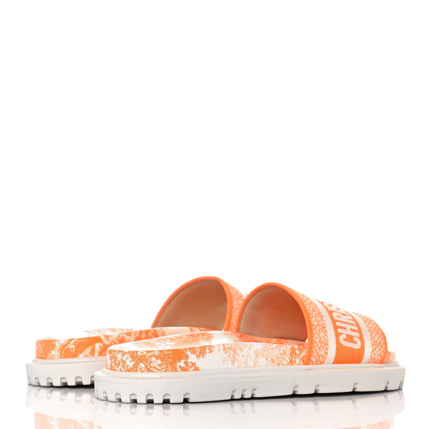 Canvas Fluo Toile de Jouy Embroidered Dway 10mm Slide Sandals 38 White Orange