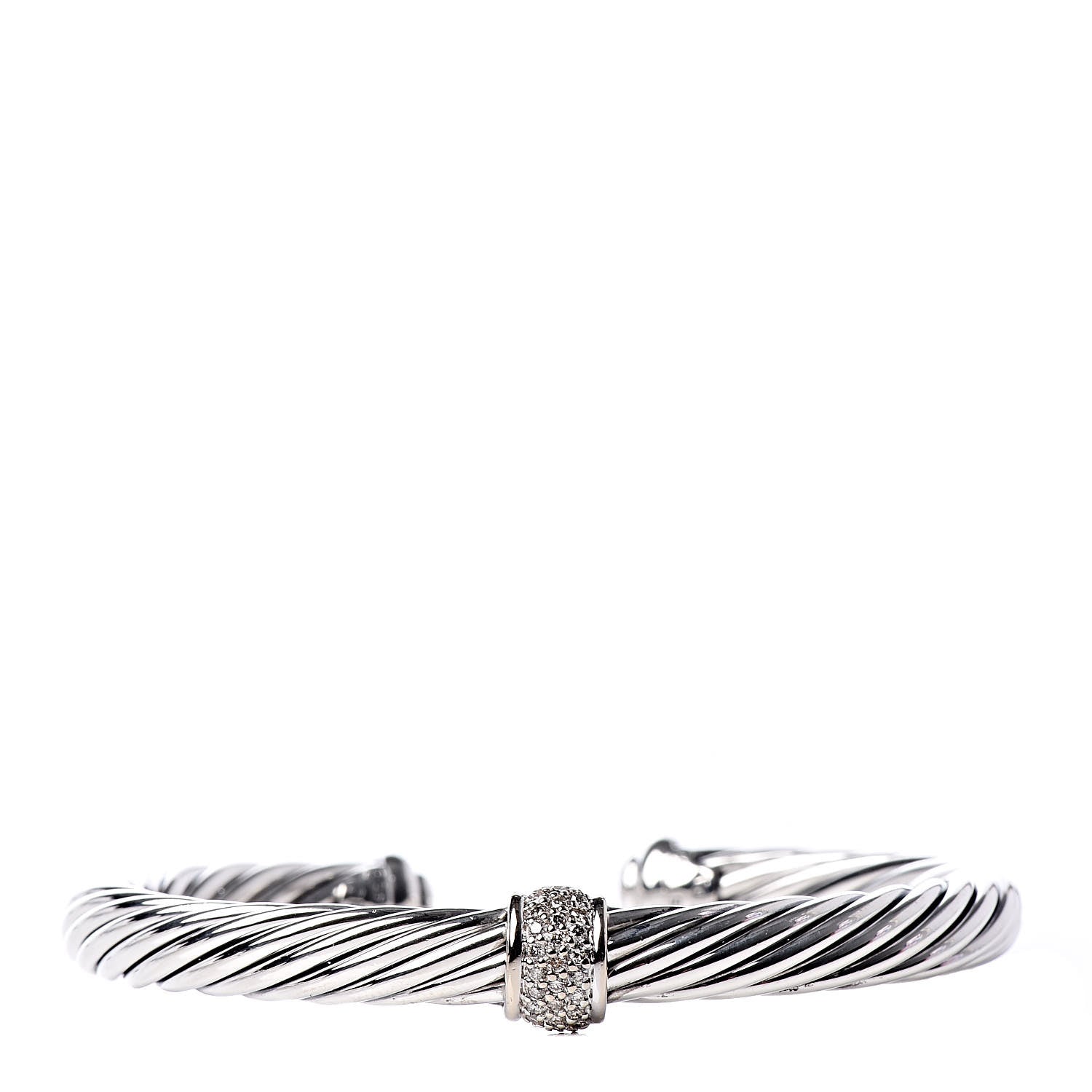 David Yurman Sterling Silver 18K White Gold Diamond 7mm Cable Classics Station Bracelet 1 of 6