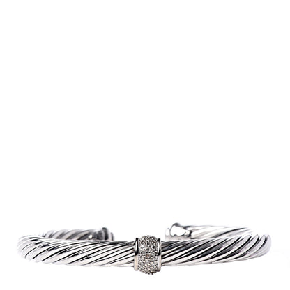 David Yurman Sterling Silver 18K White Gold Diamond 7mm Cable Classics Station Bracelet 1 of 6
