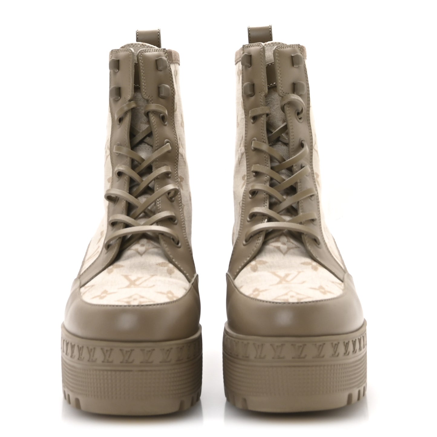 Suede Calfskin Laureate Platform Desert Boots 38.5 Beige