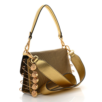 Fendi X VERSACE Metallic Nappa Perforated Fendace Brooch Baguette Gold 3 of 10