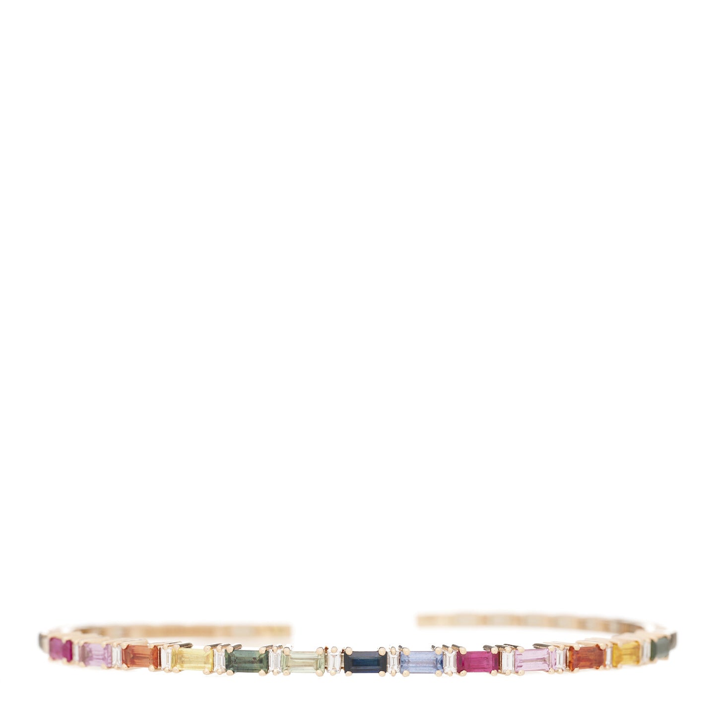 18K Rose Gold Diamond Rainbow Sapphire Horizontal Baguette Fireworks Bracelet