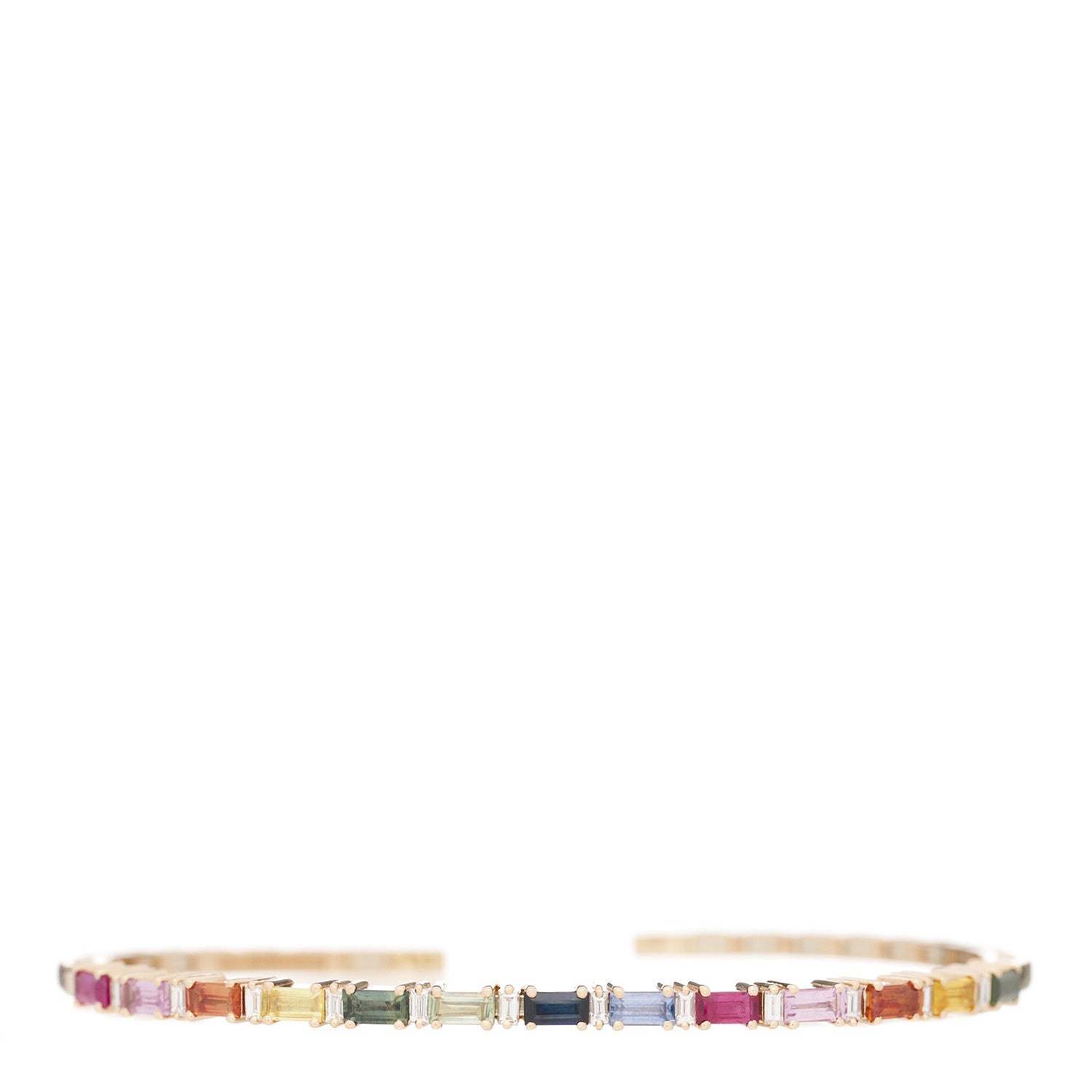 Suzanne Kalan 18K Rose Gold Diamond Rainbow Sapphire Horizontal Baguette Fireworks Bracelet 1 of 3