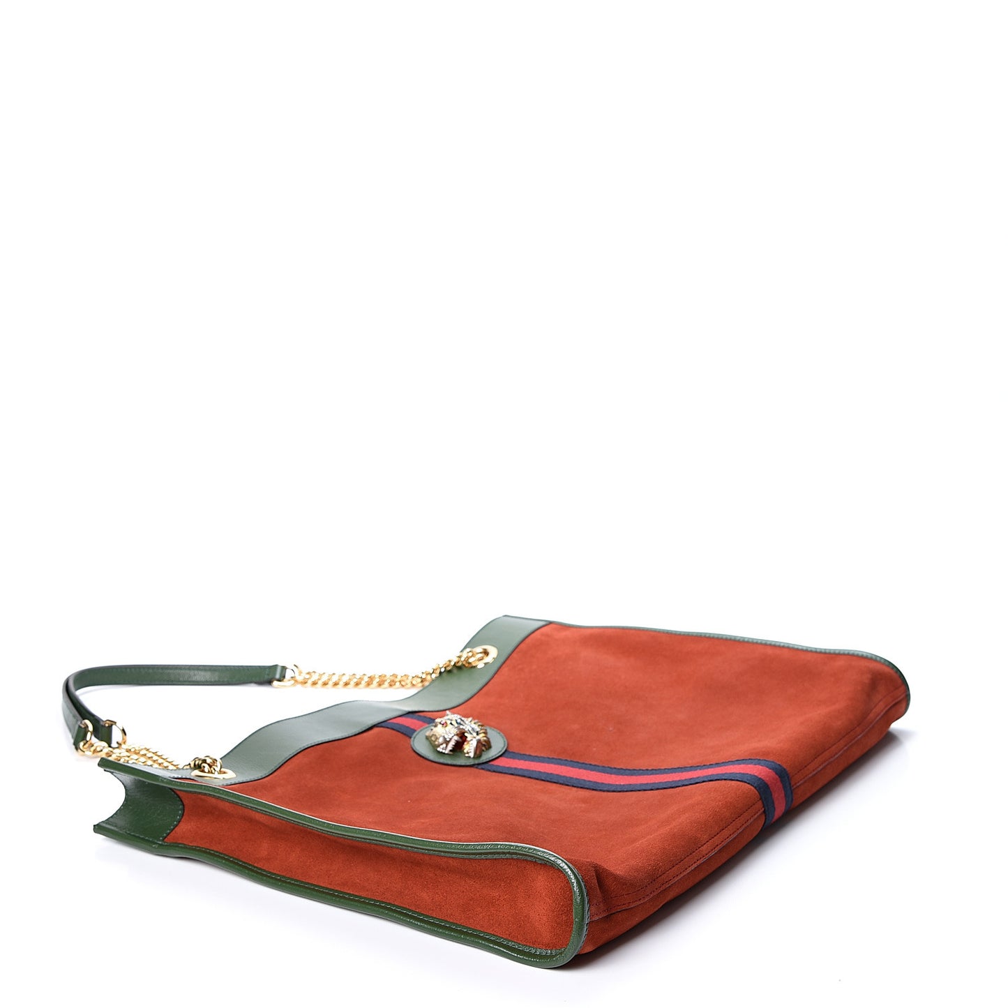 Suede Calfskin Large Rajah Chain Tote Hibiscus Red Green