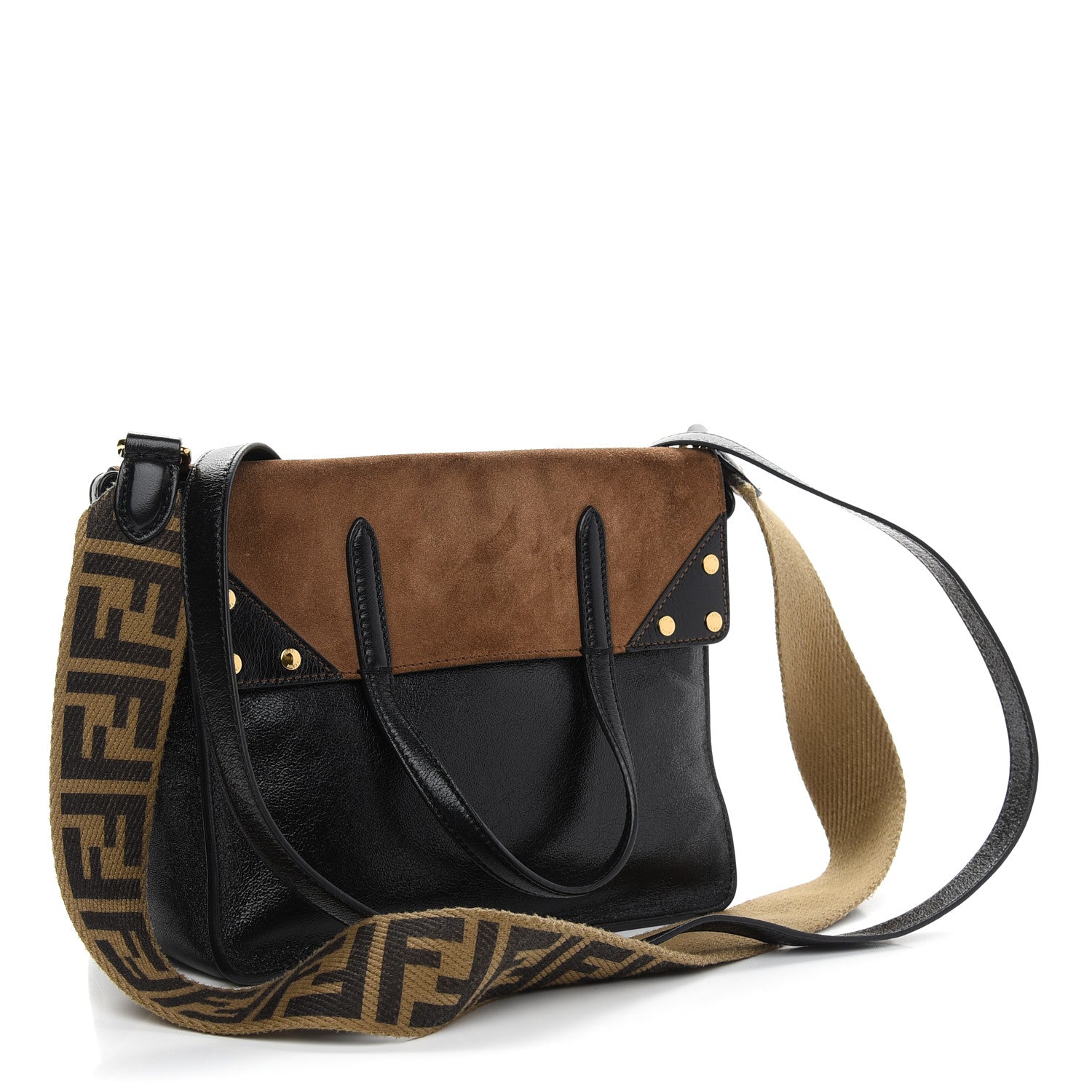 Fendi Agnello Old Shine Vitello Go Rain Small Flip Tote Black Marrone 4 of 10