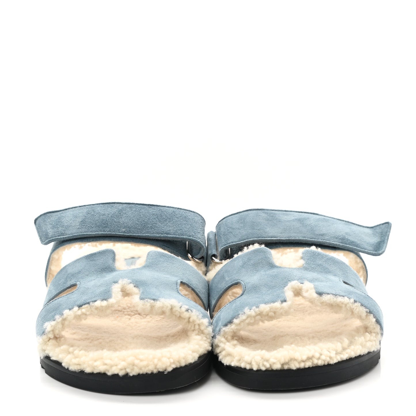 Suede Goatskin Woolskin Womens Chypre Sandals 40.5 Bleu Pinede Ecru