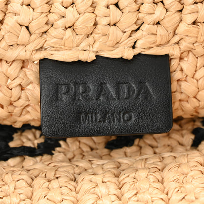 Prada Yarn Raffia Effect Crochet Embroidered Small Logo Tote Naturale 6 of 10