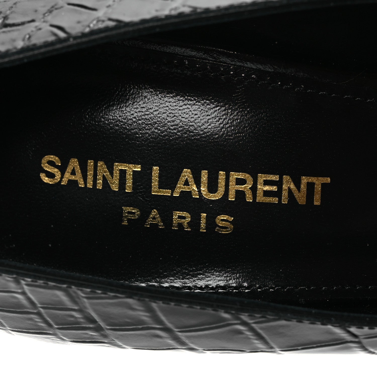 Saint Laurent Calfskin Crocodile Embossed Silvana 110mm Pumps 39.5 Black 9 of 11