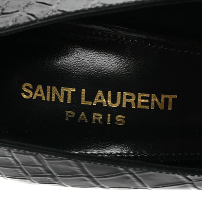 Saint Laurent Calfskin Crocodile Embossed Silvana 110mm Pumps 39.5 Black 9 of 11