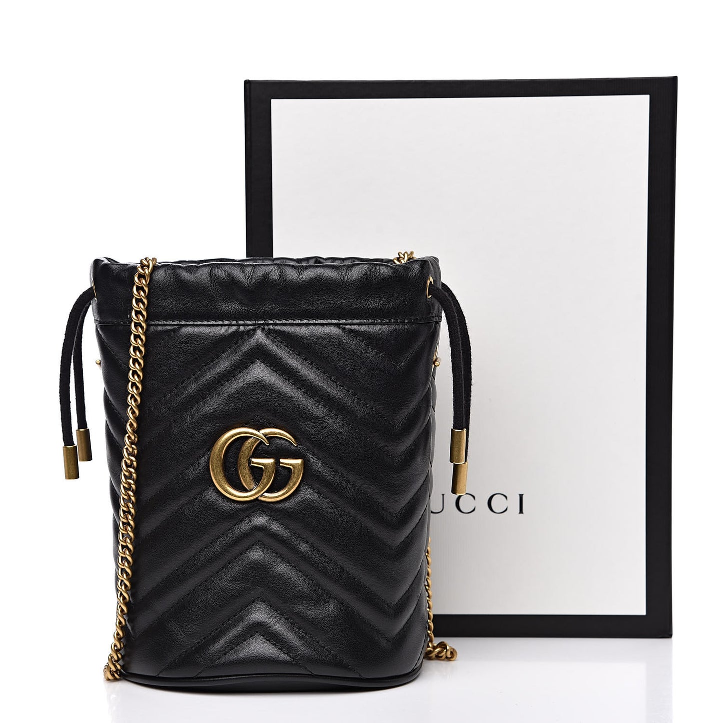 Calfskin Matelasse Mini GG Marmont 2.0 Bucket Bag Black
