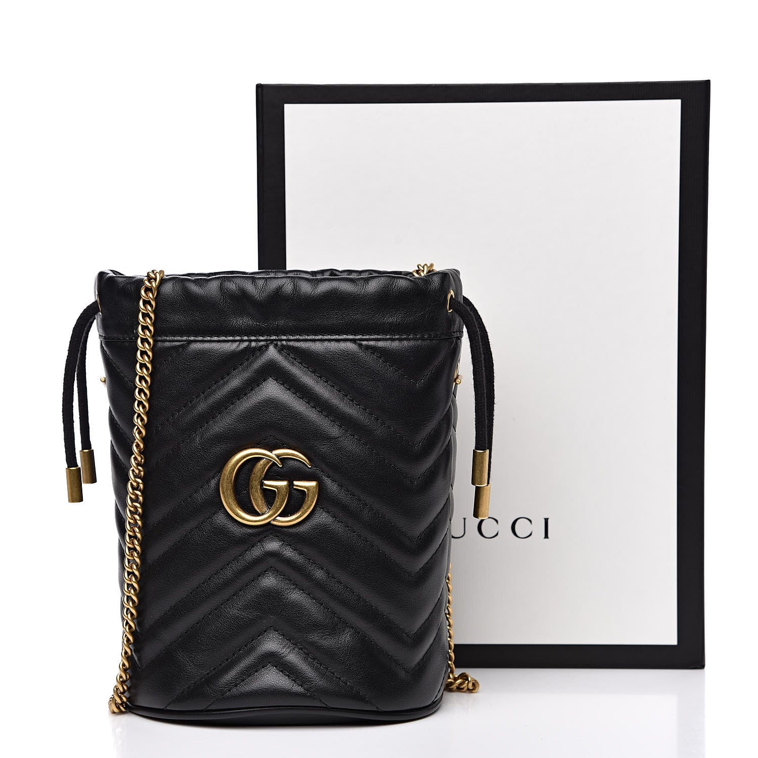 Gucci Calfskin Matelasse Mini GG Marmont 2.0 Bucket Bag Black 12 of 12