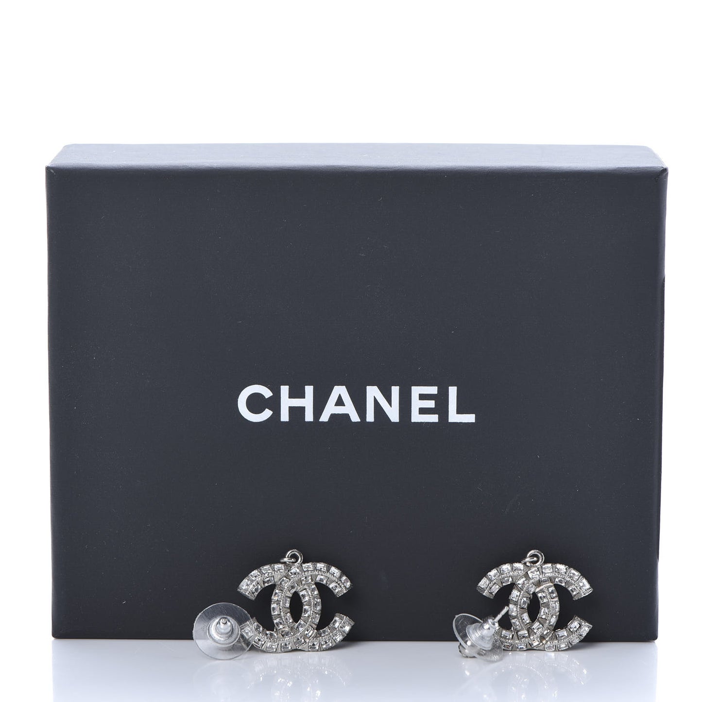 Baguette Crystal CC Drop Earrings Silver
