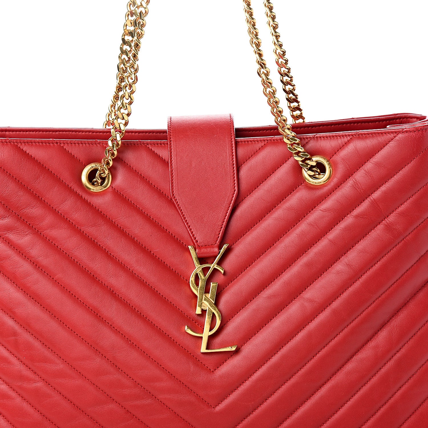 Saint Laurent Smooth Calfskin Matelasse Chevron Monogram Shopping Bag Red 13 of 15