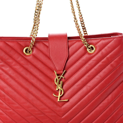 Saint Laurent Smooth Calfskin Matelasse Chevron Monogram Shopping Bag Red 13 of 15